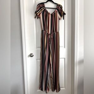 Rainbow striped romper - off-shoulder